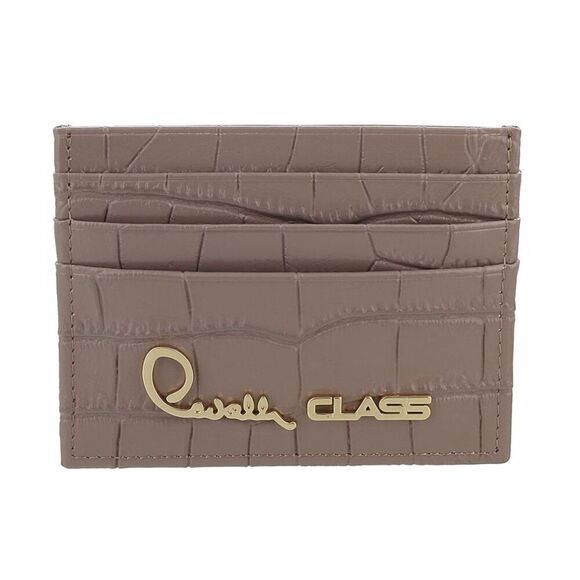 Roberto Cavalli Class Taupe Embossed Dolly Credit Card Holder
